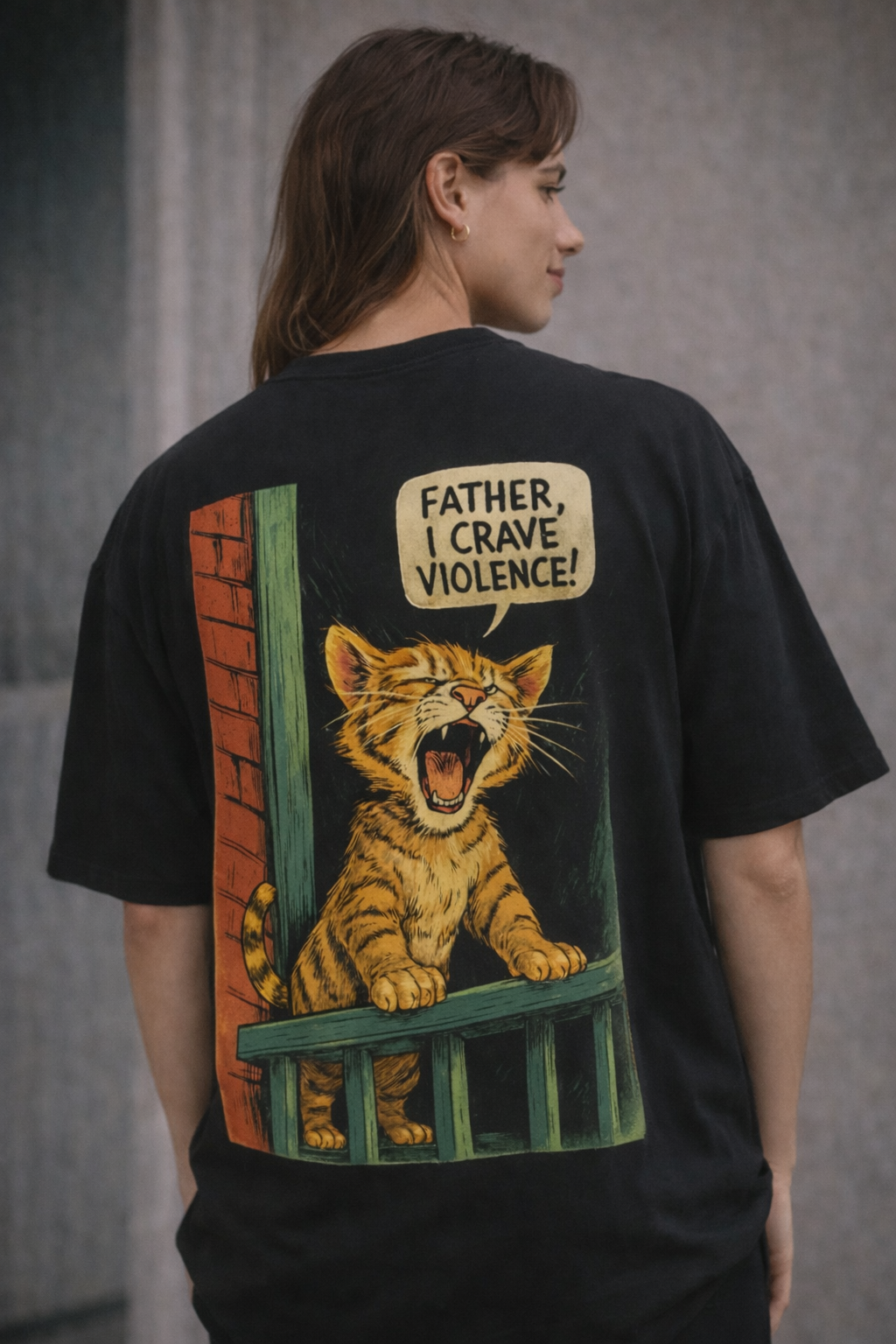 Kitten Graphic - Oversized T-Shirt